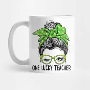 One Lucky Teacher Messy Bun St Patricks Day Mug